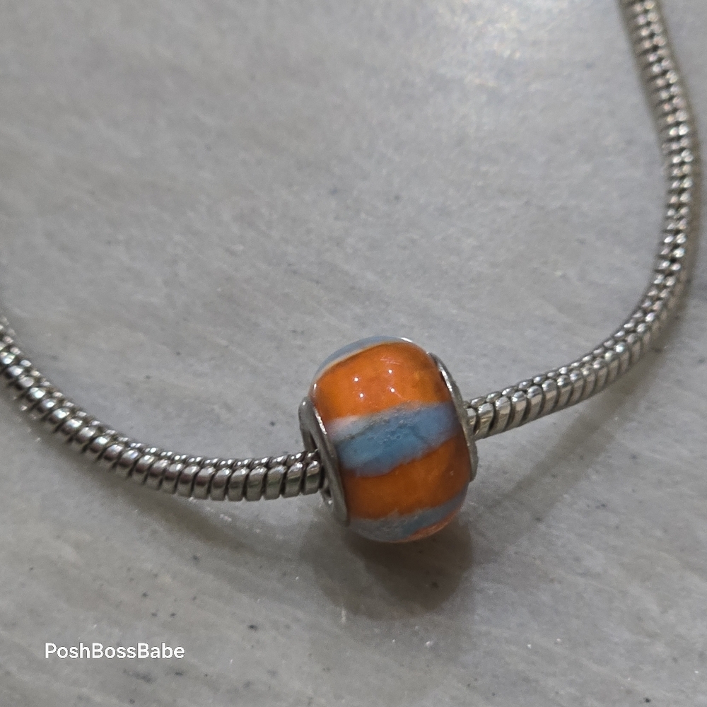 Vinea .925 silver murano glass lampwork bead orange blue
